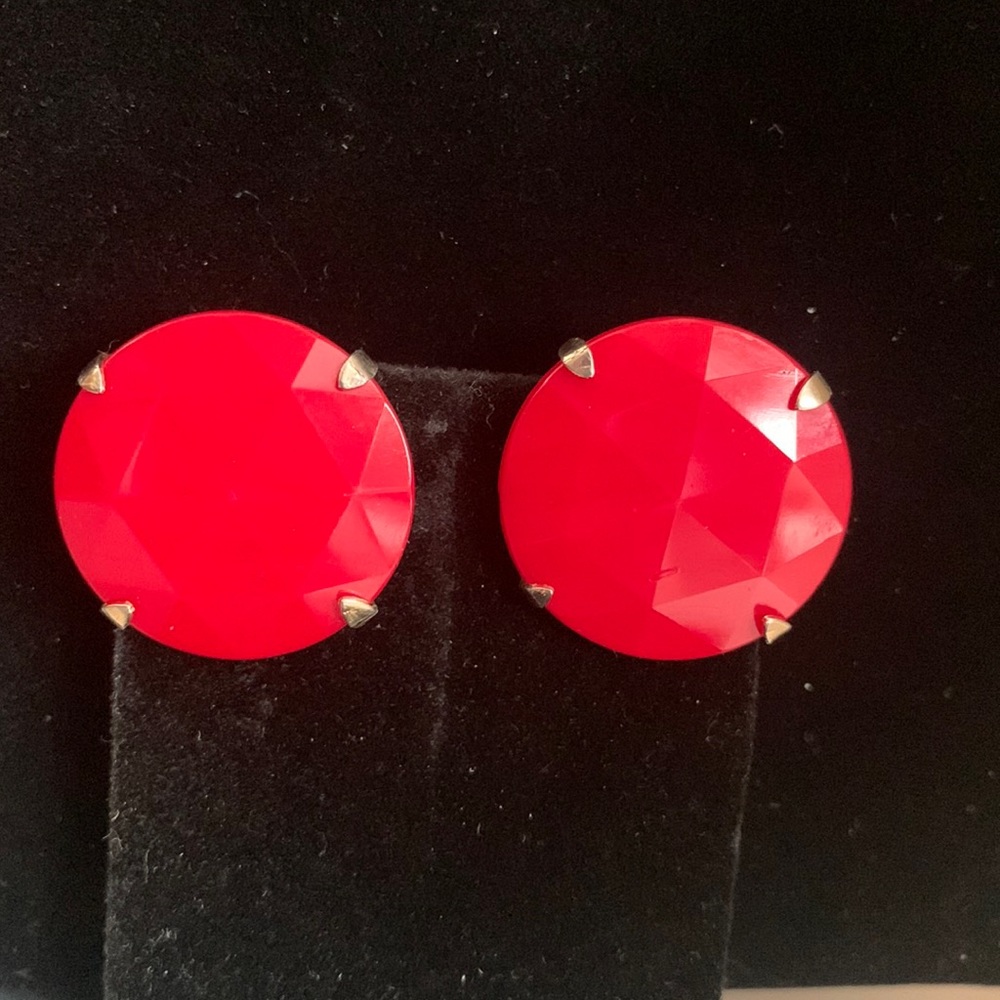 Hobe Vintage Round Red Faceted  Glass Clip Earrings